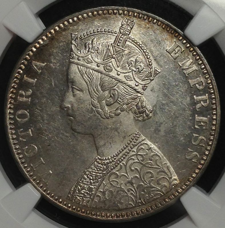 得価最新品1892 英領インド 1ルピー銀貨 ゴシッククラウン ヴィクトリア AU58 コレクション